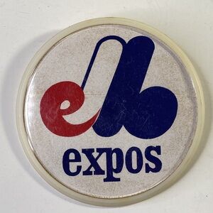 Vintage Button Pin Expos Red and Blue Logo